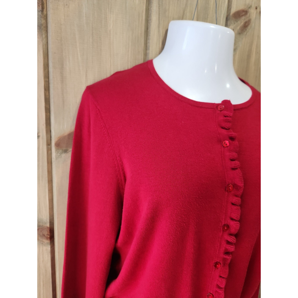 Ann Taylor LOFT Red Cotton Blend Button Up Cardigan Sweater Large - Picture 2 of 7